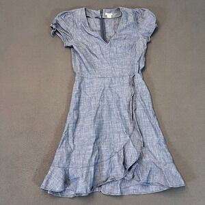 J. Crew Denim Style Dress Fit & Flare Sundress Womens Sz 00 Cross Over V Neck SS